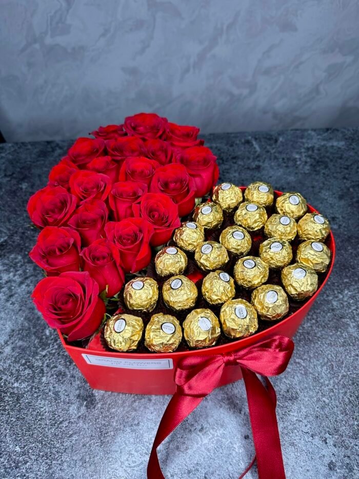 flower box růže a Ferrero flower box srdce rozvoz květin praha a středočesky kraj doručení květin